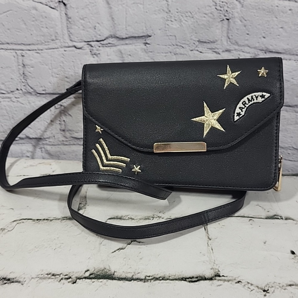 Call It Spring Army Motif Crossbody Bag Vegan‎ Leather Purse Black